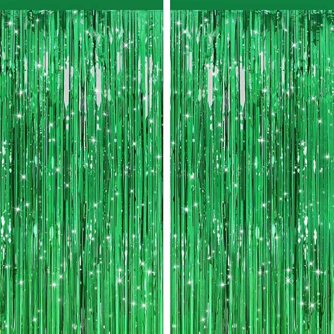 2 Pack Green Streamers Backdrop Jungle Party Decorations Green Foil Fringe by GCBPartyDecorations