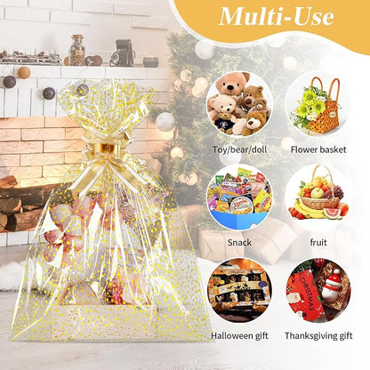 COQOFA 10 Pieces Large Cello/Cellophane Bags 18x30 Inches Clear Basket Gift - Image 6