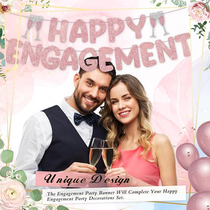 Pre Strung Happy Engagement Banner Glitter Engagement Party Decorations - Image 5