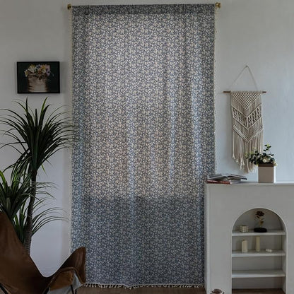 ENJOYBRIDAL White Floral 63 Inch Curtains 2 Panel Set Semi Sheer Blue Drapes - Image 2