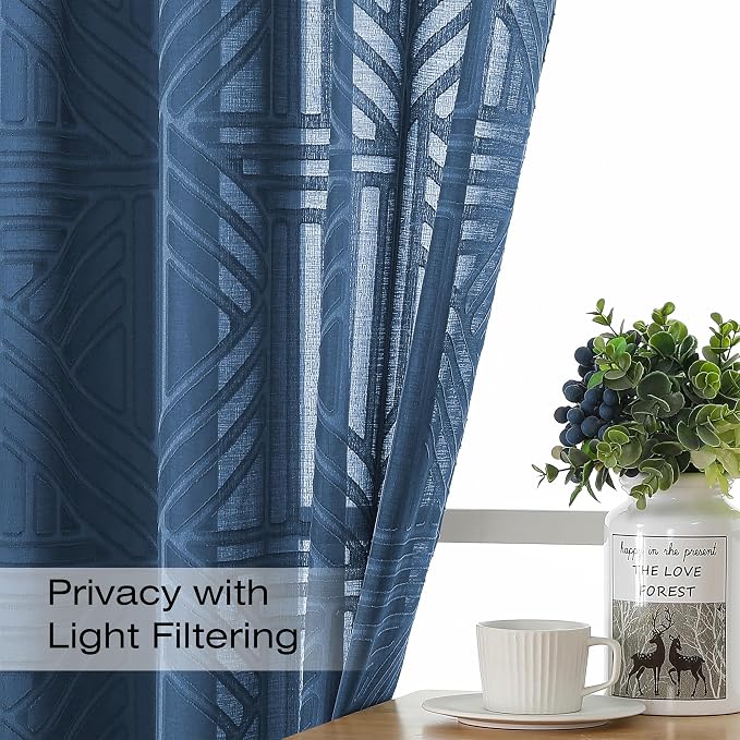 Simplebrand Dusty Blue Sheer Kitchen Curtains 36 Inch Length Tier Curtains 2 - Image 2