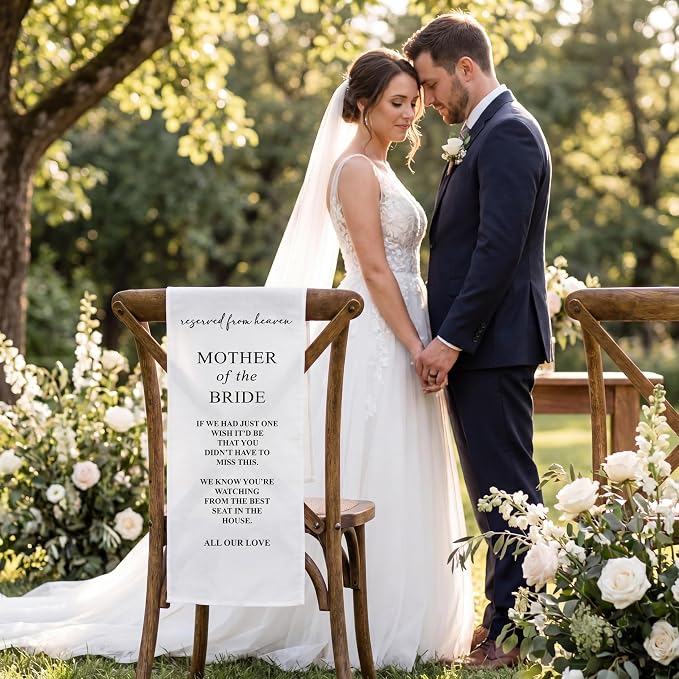 HunnmingRe Bride Mother Wedding Memorial Reserved Chair Sign Banner in Loving - Image 4