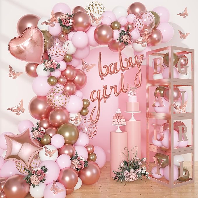Amandir 134pcs Rose Gold Balloons Baby Box by Amandir