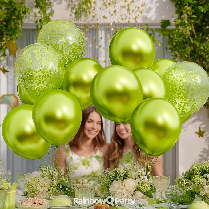 RainbowQ Metallic Lime Green Balloons 55Pcs 12 Inch Confetti Helium Party | - Image 4