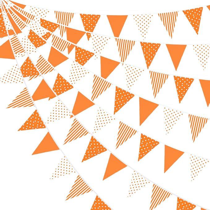32Ft Orange Party Decorations Orange Stripe Dot Triangle Flag Fabric Banner by pinkblume
