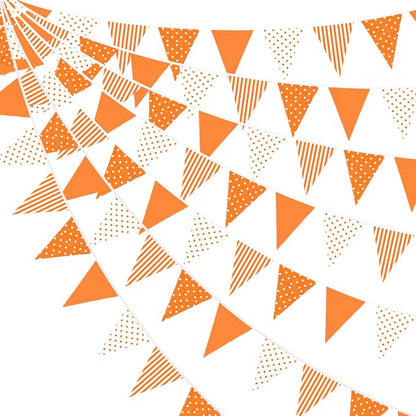 32Ft Orange Party Decorations Orange Stripe Dot Triangle Flag Fabric Banner by pinkblume