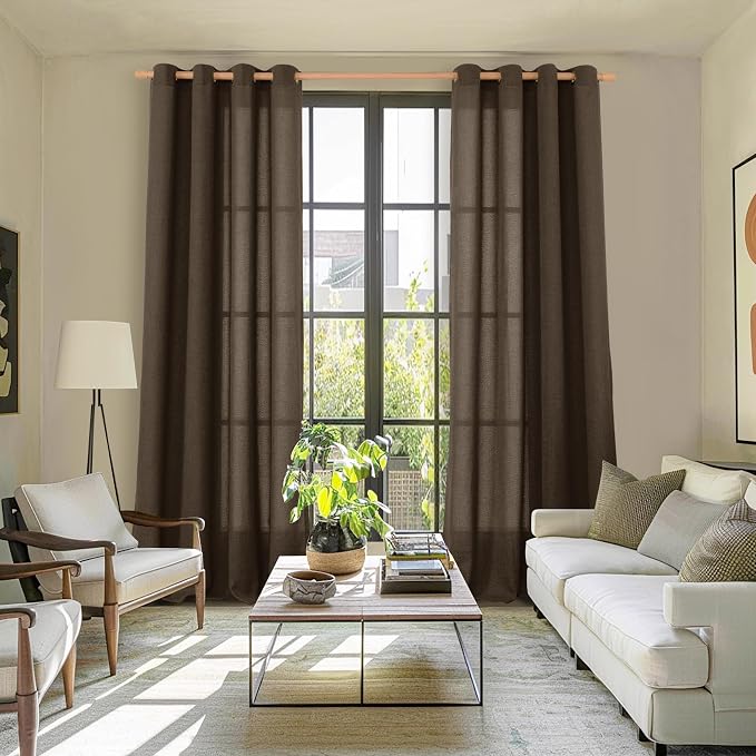 YoungsTex Brown Linen Curtains 95 Inches Long 2 Panels - Image 2