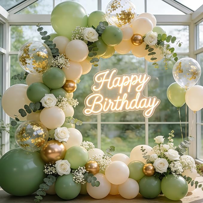 Sage Green Gold Balloons 50 Pcs 12 Inch | Boho Jungle Safari Baby Shower - Image 6