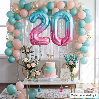 40 Inch Blue Pink Number 20 Balloon, Ombre Foil 20th Birthday Party Decor | - Image 3