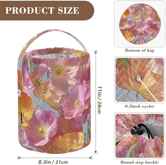 Pink Poppy Yarn Bag Small Crochet Bag Drawstring Yarn Storage Organizer - Image 3