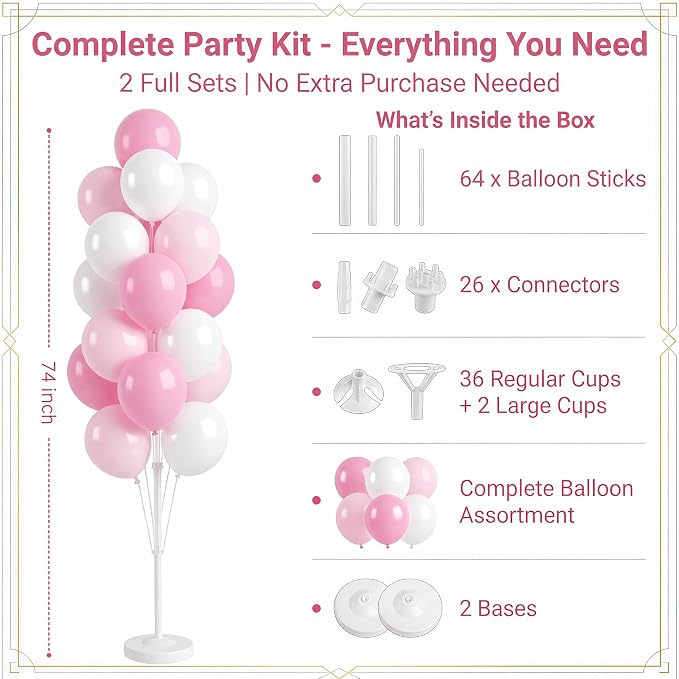 HIINS Baby Pink Chrome Balloon Column Kit Set of 2 - Image 2