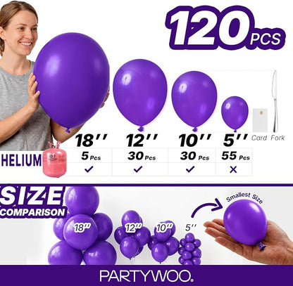 PartyWoo Dark Purple Balloons 120pcs Royal Purple Color 18 12 10 5 Inch | 18 12 - Image 7