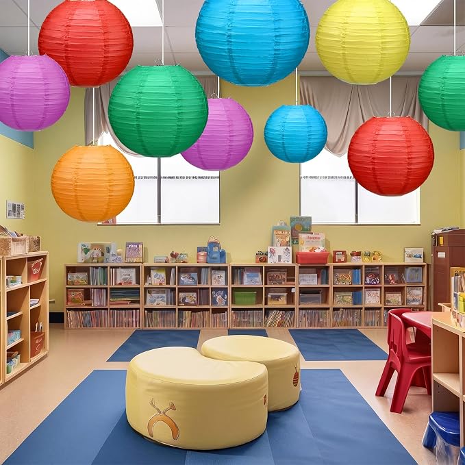 12 Pcs 10 Inch Hanging Paper Lanterns Party Decorations Colorful Rainbow - Image 2