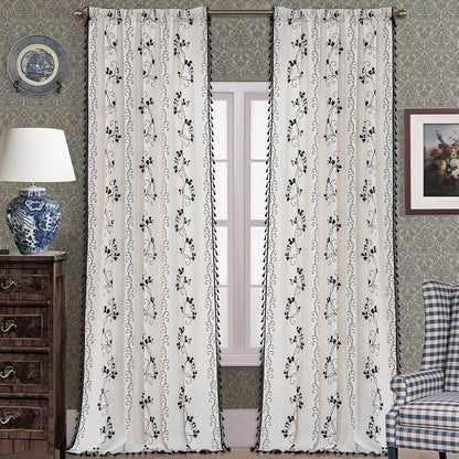 F-CHU Black Floral Curtains for Living Room Bedroom Farmhouse French Country - Image 2