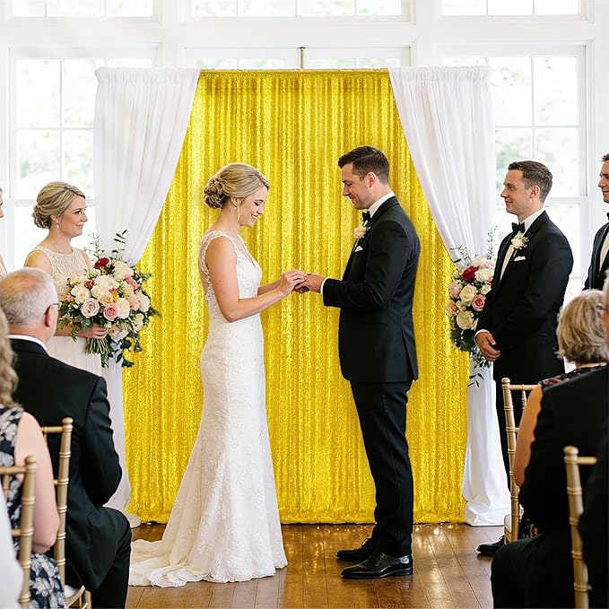2×8FT-2PCS Yellow Sequin Backdrop Curtains Panels, Photography Backdrop Glitter - Image 7