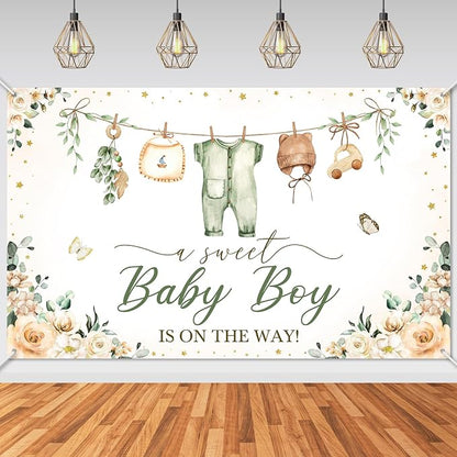 Mocsicka Baby Shower Backdrop Banner Cute Clothes Baby Shower Background by Mocsicka