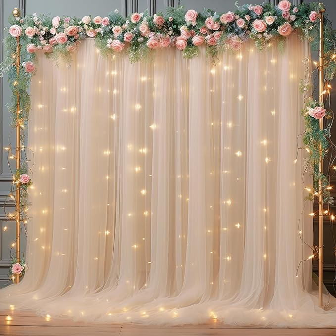 10x8ft Champagne Tulle Backdrop Curtain by Partisky