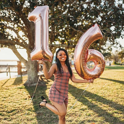 40 Inch Rose Gold Large Numbers Balloons 0-9, Self Inflating Foil Number 9 - Image 8