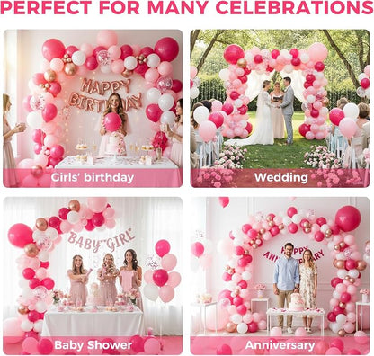 LOVESTOWN 150PCS Pink Rose Gold White Balloons Size of 18 12 10 5Inch | Pink - Image 5