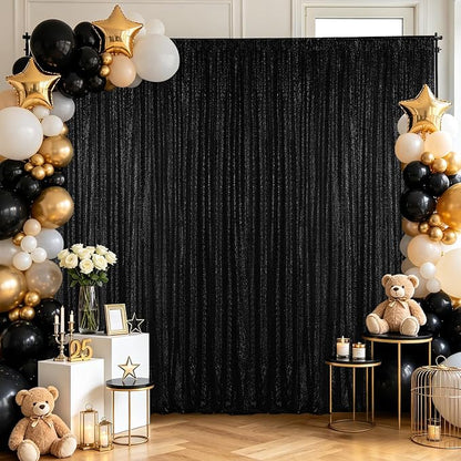 Hahuho Black Sequin Backdrop Curtain, Party Decoration（1 Panels, 4FT x 8FT - Image 3