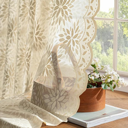 MIULEE Vintage Floral Scalloped Lace Curtains 2 Panels, Short Semi Sheer - Image 4