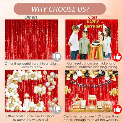 3 Pack Shiny Red Backdrop Party Decorations Tinsel Curtain Party Backdrop Foil - Image 5