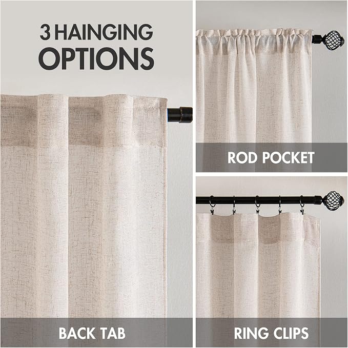 MIULEE Natural White Linen Curtains 52x45 Inch Length 2 Panels - Image 3