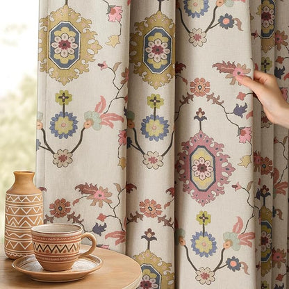 Boho Floral 100% Grommet Blackout Curtains 72 Inch 2 Panels | Colorful Bohemian - Image 6