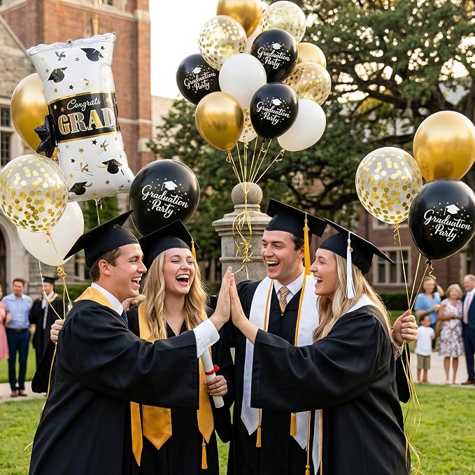 Black Gold Graduation Balloons, Certificate Foil Grad Printed Balloon - Image 6