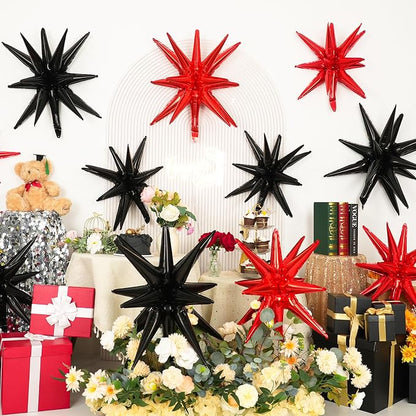 9Pcs Red and Black Star Balloons, Large Explosion Foil Balloons, Metallic Mylar - Image 5