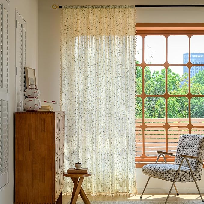 ENJOYBRIDAL Daisy 84 Inch Curtains 2 Panel Sets Semi Sheer Drapes Crochet Lace by ENJOYBRIDAL