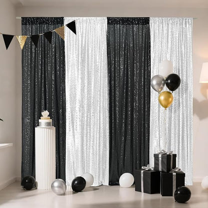 Eternal Beauty Black & Silver Sequin Backdrop Curtains, 4 Panels 2x8FT | 3mm - Image 3