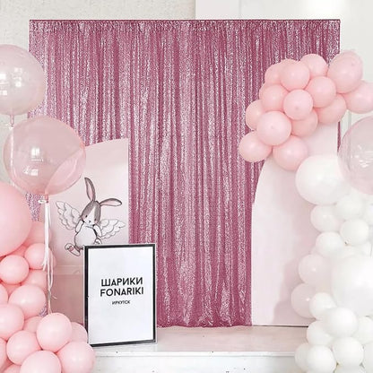 Sugargirl Pink Sequin Backdrop Curtain 4 Panels 2FTx8FT Glitter Pink Background - Image 2