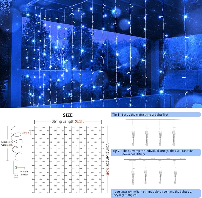 Curtain Lights for Bedroom, 200 Led Hanging String Lights Outdoor Waterproof - Image 4