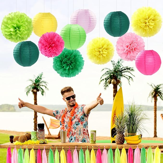 Hawaiian-Summer Pool Party-Decorations Paper-Flowers Lanterns - Image 5