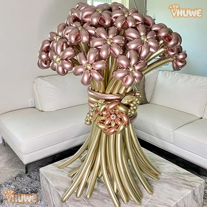 260 Balloons Metallic Rose Gold, Thickened 100 Pack Long Balloons Twisting - Image 3