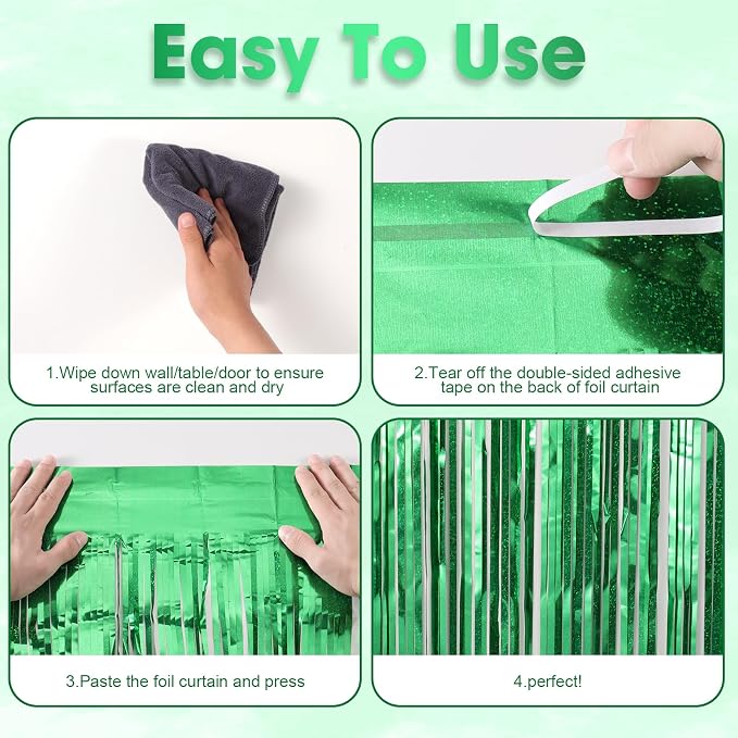 Voircoloria Laser Green Foil Fringe Backdrop Curtains, 3 Pack | Tinsel Streamers - Image 5