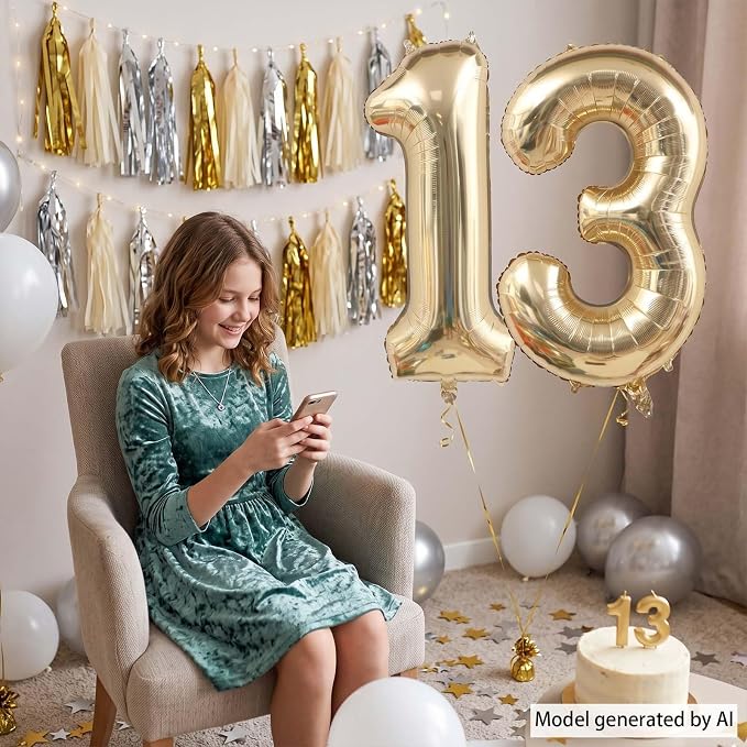 White Gold Number 13 Balloon 40 Inch, Champagne Foil Teen Decoration | Official - Image 6
