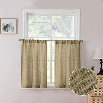 Tollpiz Linen Tier Curtains Rod Pocket Semi Sheer Short Kitchen Curtain Half by Tollpiz