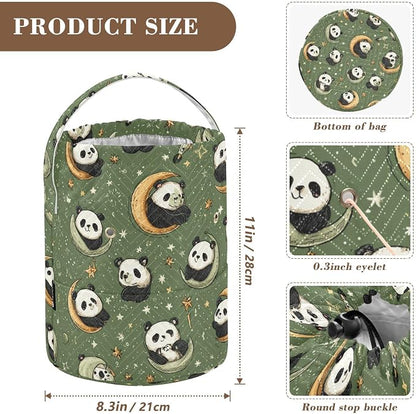 Sage Green Panda Crescents Stars Yarn Bag Small Crochet Bag Drawstring Yarn - Image 3