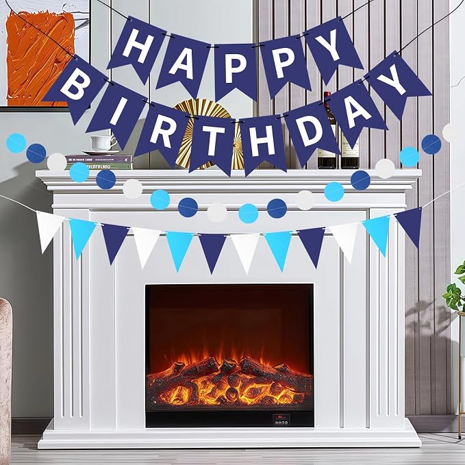 Blue Happy Birthday Banner, Happy Birthday Decorations Hanging Birthday Sign - Image 5