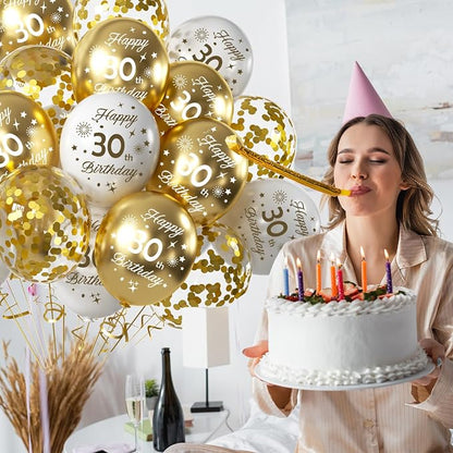 White Gold 80th Birthday Balloons Pack of 15 Men Women Happy 80th Birthday - Image 3