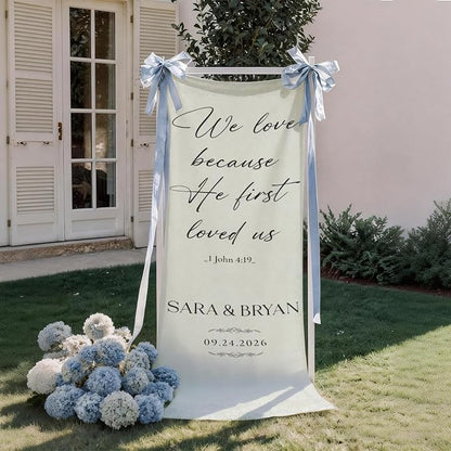 Christian Bible Verse Wedding Linen Wall Tapestry, 1 John 4:19 Scripture Love - Image 2