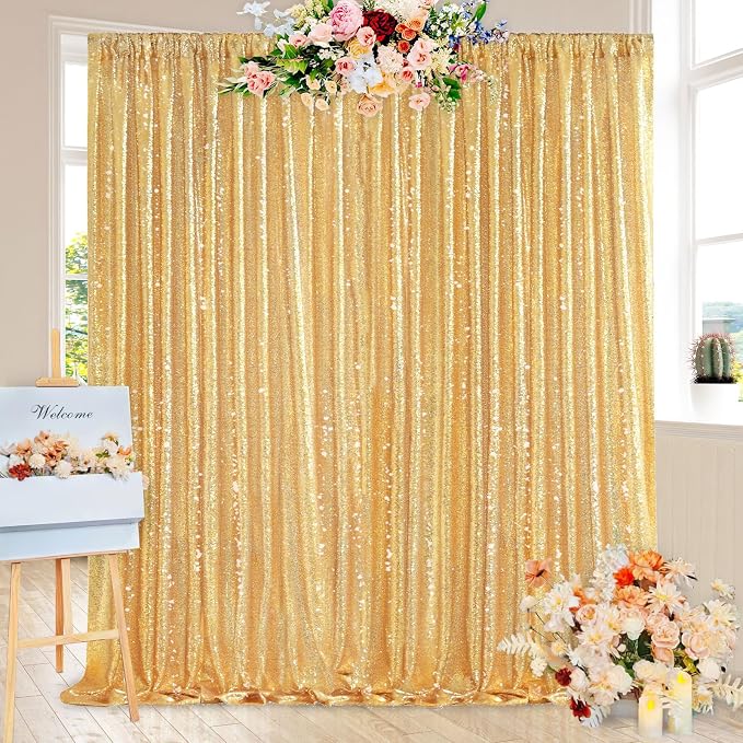 QueenDream Gold Sequin Backdrop Curtain Party Decorations: 10ft x 10ft | - Image 5