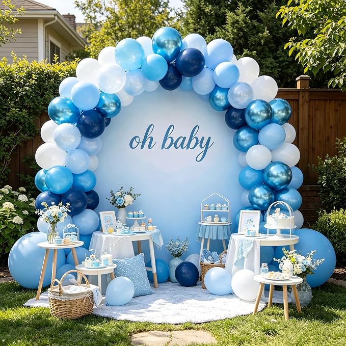 Blue Balloons 60 pcs 12 Inch Light Navy Baby Pearl Blue Metallic Latex Balloons - Image 7