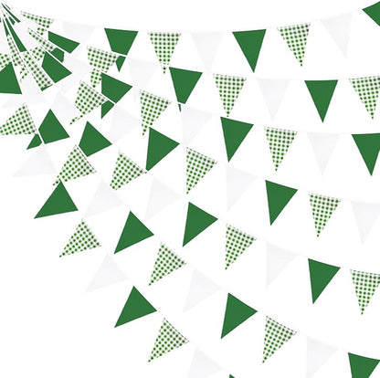32Ft Green Party Decorations Green Buffalo Plaid Checkered White Triangle Flag by pinkblume