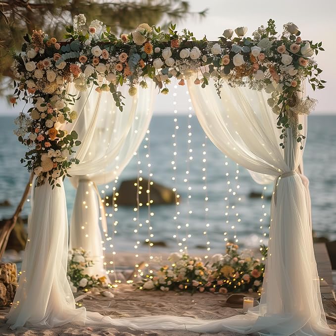 Tulle Backdrop Curtains with Lights Sheer Ivory Curtain Backdrop 20x8ft | Tulle - Image 6