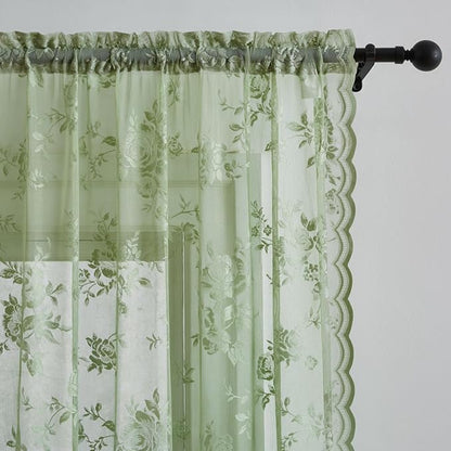Sage Green Lace Curtains 90 Inches Long Spring Country Floral Sheer Curtains - Image 3
