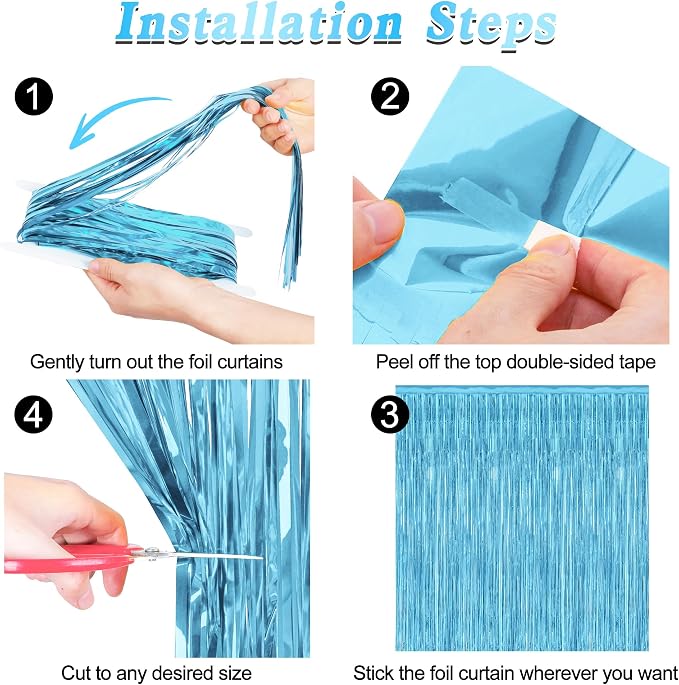 12 Pack Party Decorations, 3.28 FT x 7.05 FT Sky Blue Curtains, Metallic Party - Image 3