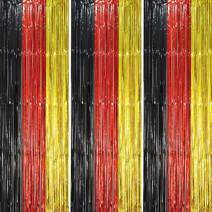 Voircoloria Red Black Gold Fringe Backdrop Curtains, 3 Pack | Tinsel Streamers by Voircoloria